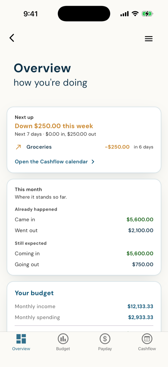 Budget overview screen