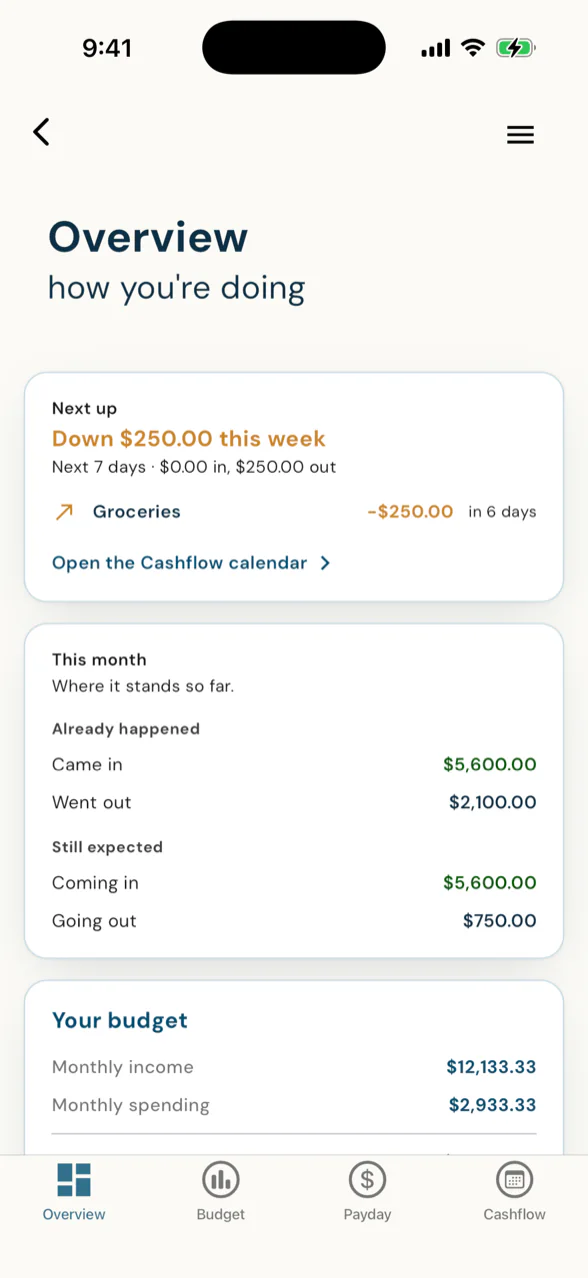 At a glance - your money on one screen