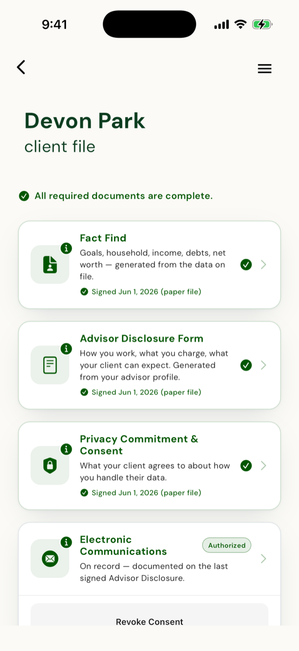 Client file — all documents complete