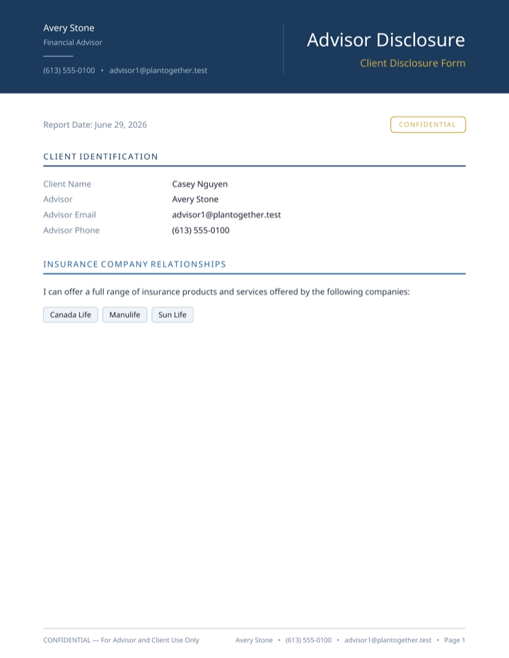 The generated Advisor Disclosure PDF