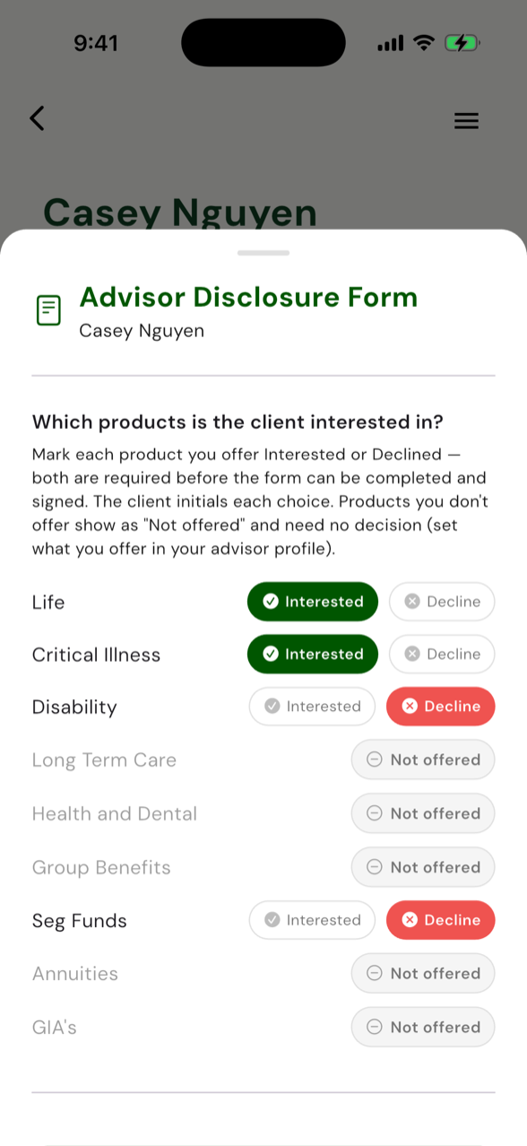 Advisor Disclosure Form — generated per client