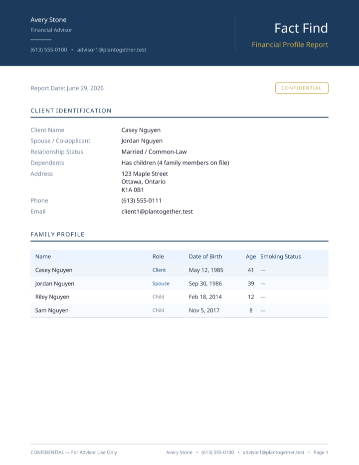 The generated Fact Find PDF