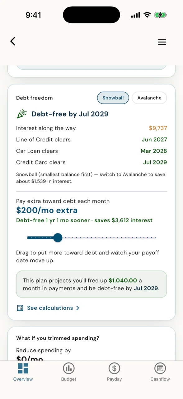 Debt Freedom - snowball/avalanche and the extra-payment slider