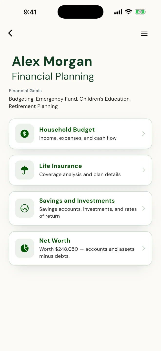 Financial Planning: Household Budget, Life Insurance, Savings and Investments, Net Worth