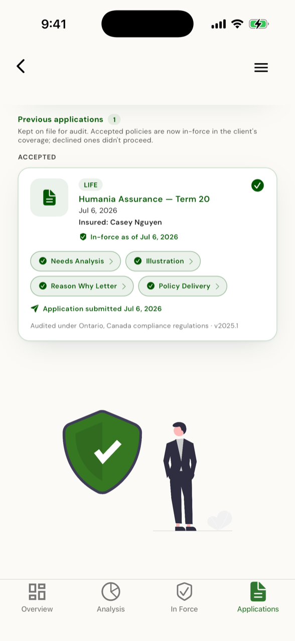 Application cleared — every step complete, in order
