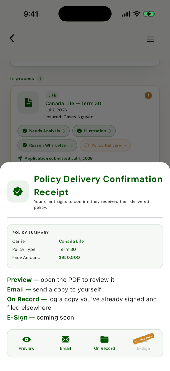 Policy Delivery receipt form