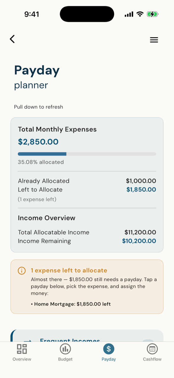 Payday Planner — allocate each paycheque