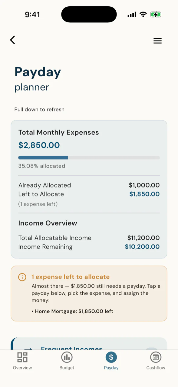 Payday planner - allocate each paycheque
